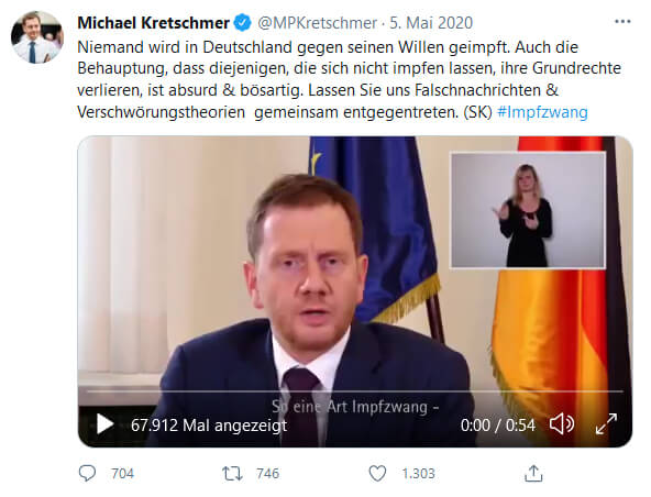 Michael Kretschmer auf Twitter zur Impfpflicht